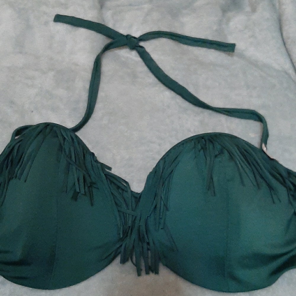 Green frill bikini top